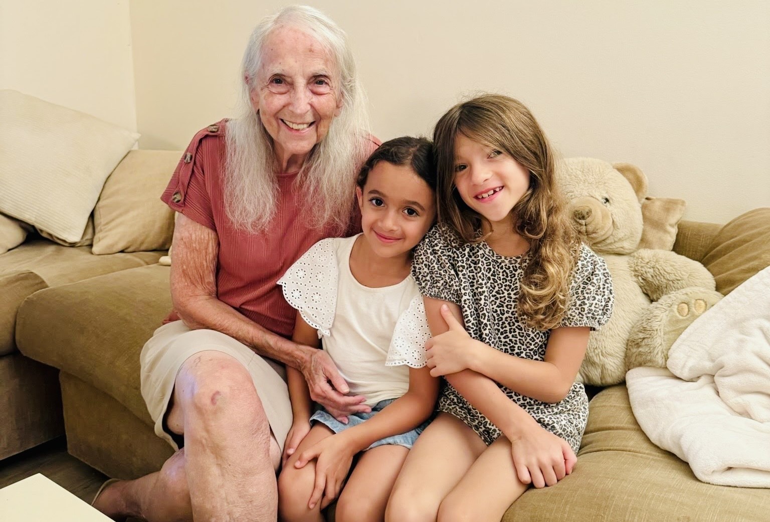 Volunteer and senior smiling